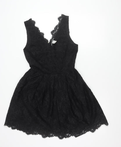 H&M Women Black Lace Fit & Flare Dress Size 8 Party Cocktail