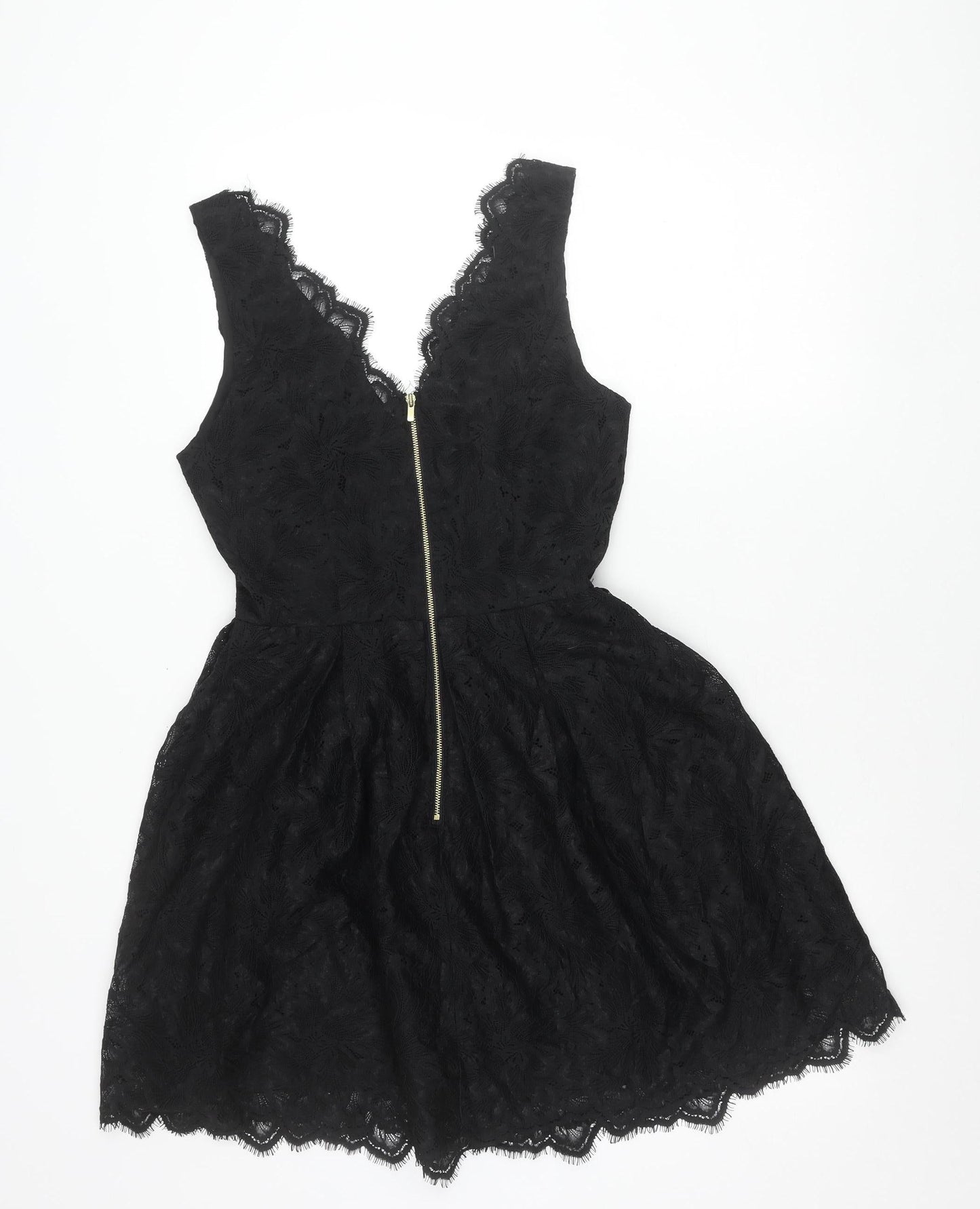 H&M Women Black Lace Fit & Flare Dress Size 8 Party Cocktail