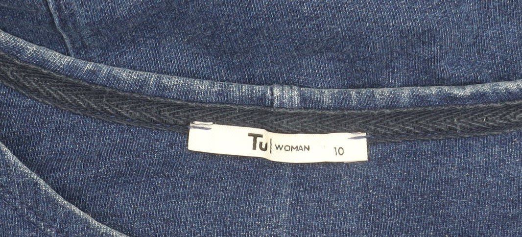 Tu Women Blue Shift Dress Size 10 Knee Length 3/4 Sleeve