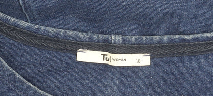 Tu Women Blue Shift Dress Size 10 Knee Length 3/4 Sleeve