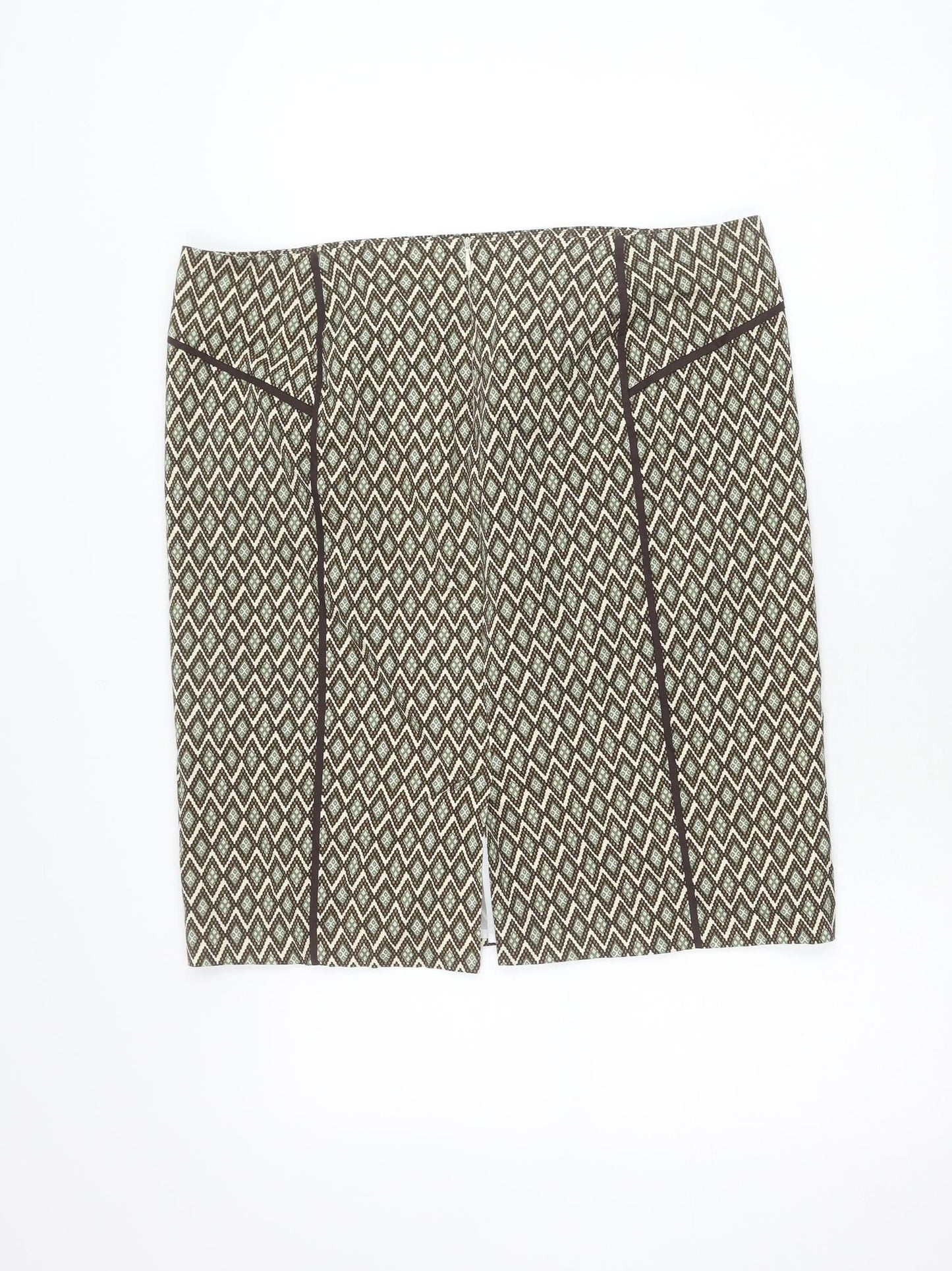 Cortefiel Women Brown Geometric Pencil Skirt Size 18 Lined Workwear