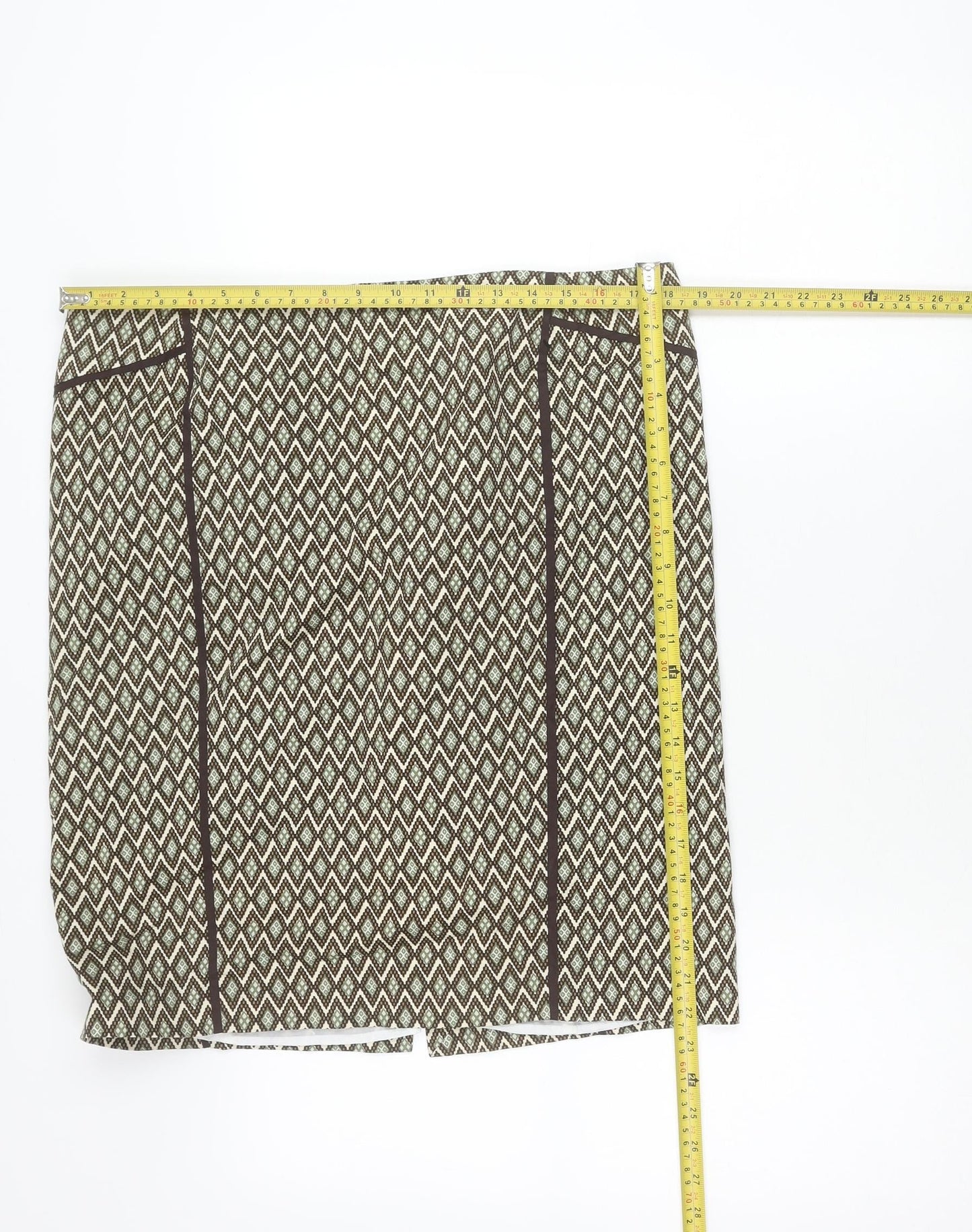 Cortefiel Women Brown Geometric Pencil Skirt Size 18 Lined Workwear