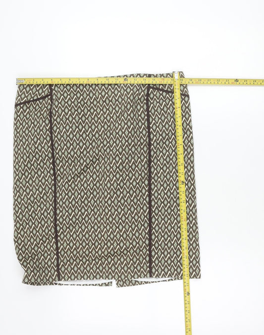 Cortefiel Women Brown Geometric Pencil Skirt Size 18 Lined Workwear