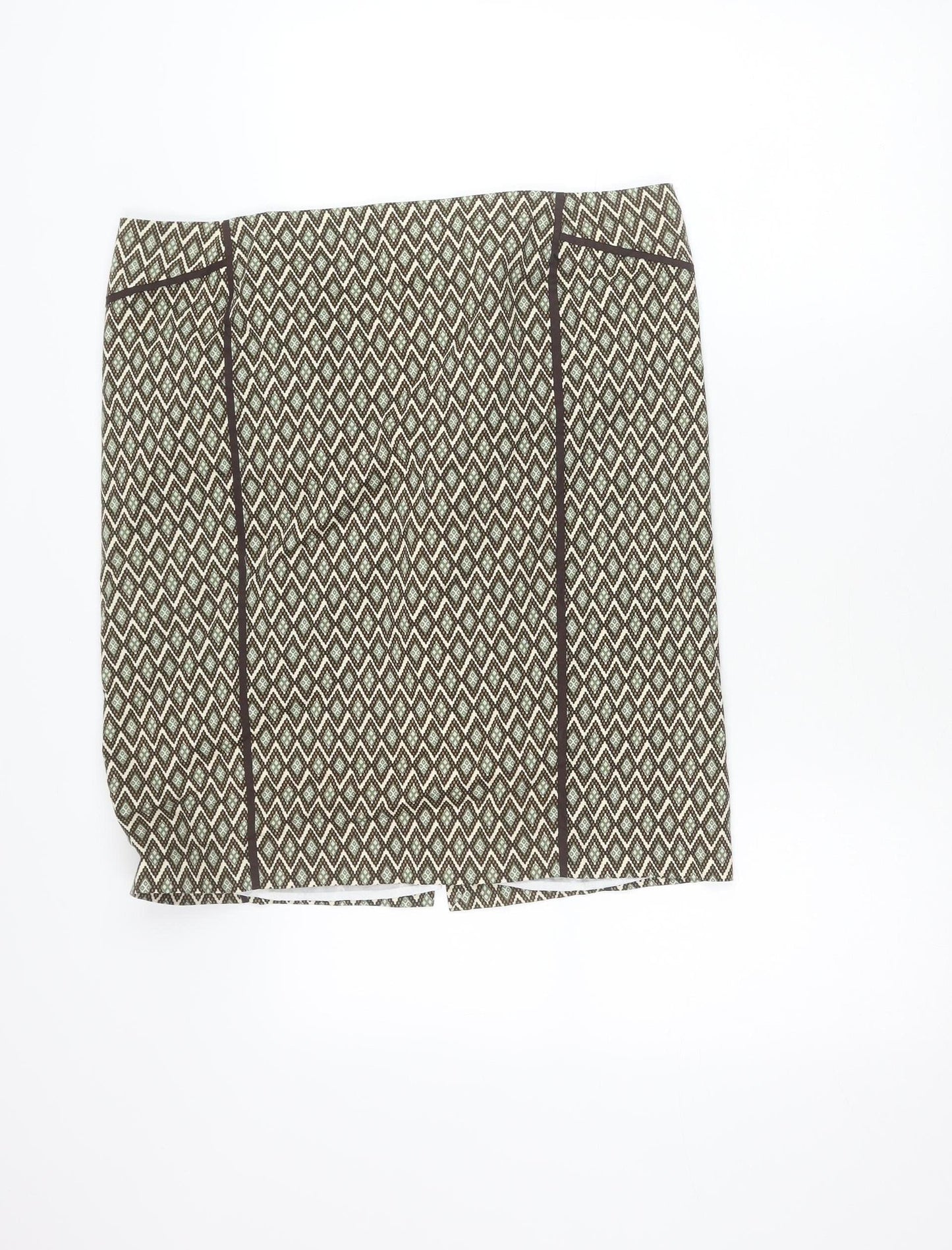 Cortefiel Women Brown Geometric Pencil Skirt Size 18 Lined Workwear