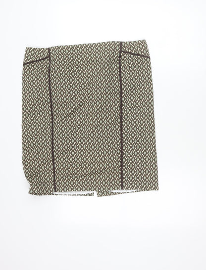 Cortefiel Women Brown Geometric Pencil Skirt Size 18 Lined Workwear
