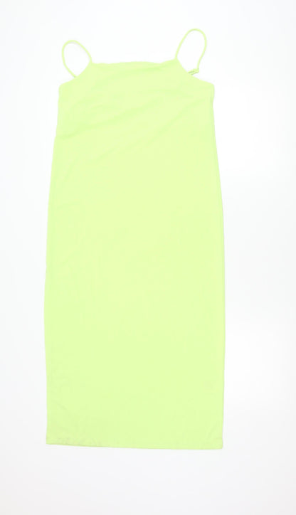 H&M Womens Green Bodycon Midi Dress Size 8 Sleeveless Stretchy
