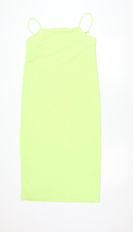 H&M Womens Green Bodycon Midi Dress Size 8 Sleeveless Stretchy