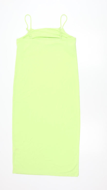 H&M Womens Green Bodycon Midi Dress Size 8 Sleeveless Stretchy