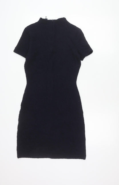 French Connection Women Black Sheath Dress Size 2 Short Sleeve