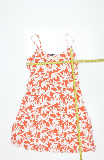 Uniqlo Women Orange Floral Viscose Slip Dress Size L Summer Casual