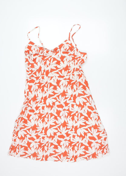 Uniqlo Women Orange Floral Viscose Slip Dress Size L Summer Casual