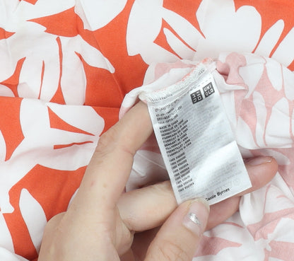 Uniqlo Women Orange Floral Viscose Slip Dress Size L Summer Casual