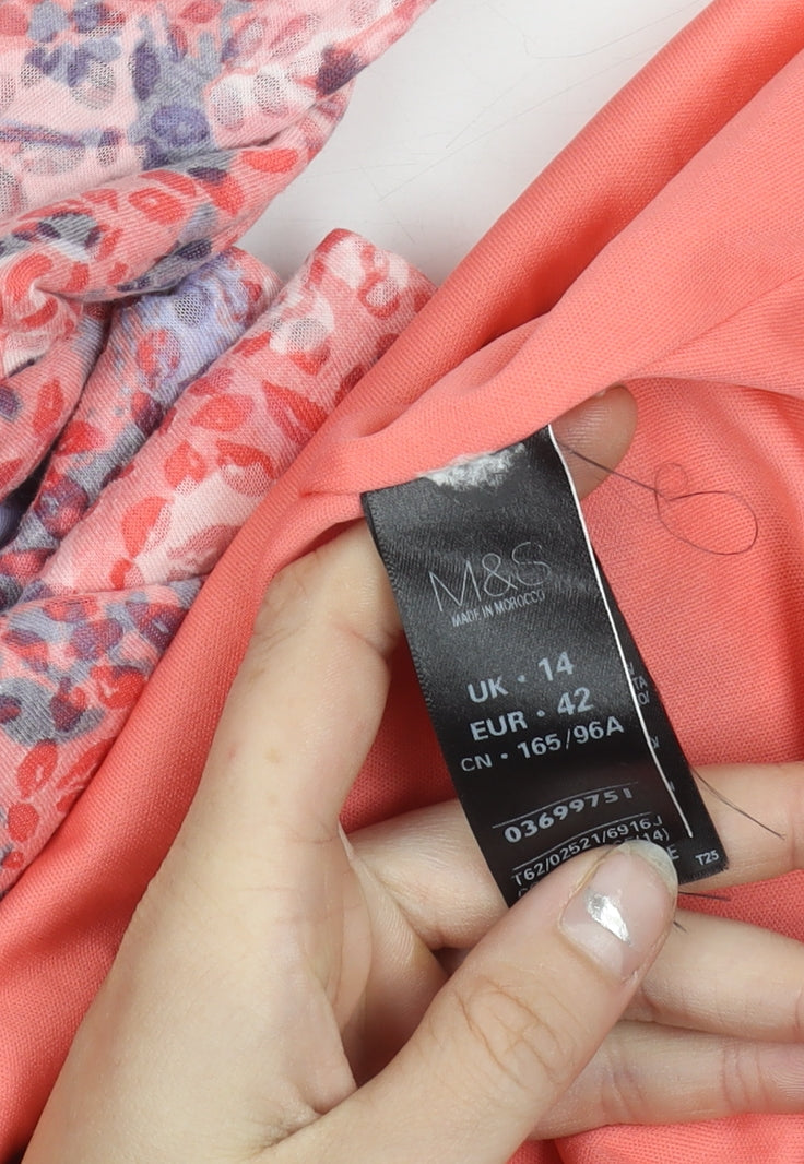 Marks and Spencer Womens Multicoloured V-Neck Floral Long Sleeve Tunic Blouse Size 14