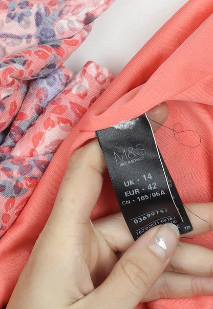 Marks and Spencer Womens Multicoloured V-Neck Floral Long Sleeve Tunic Blouse Size 14