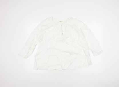 Fat Face Womens White Tunic Blouse UK 12 Long Sleeve Cotton Viscose