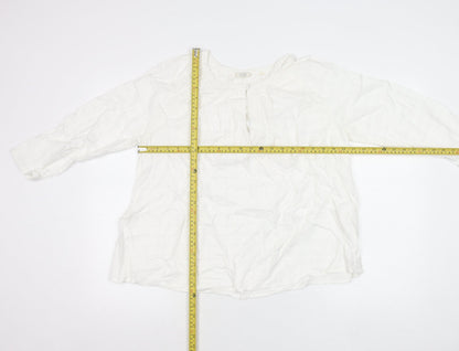 Fat Face Womens White Tunic Blouse UK 12 Long Sleeve Cotton Viscose