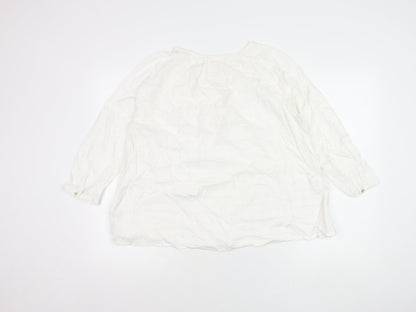 Fat Face Womens White Tunic Blouse UK 12 Long Sleeve Cotton Viscose