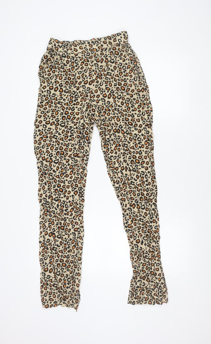 Pieces Women Beige Animal Print Jogger Trousers Size S Viscose