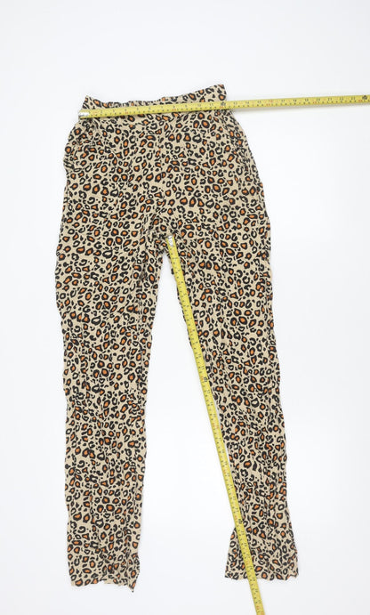 Pieces Women Beige Animal Print Jogger Trousers Size S Viscose