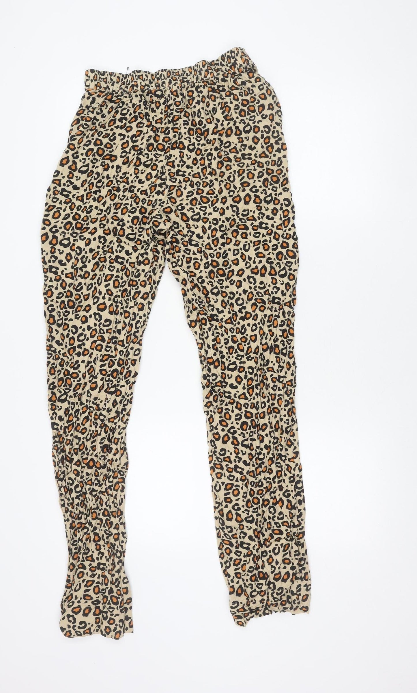 Pieces Women Beige Animal Print Jogger Trousers Size S Viscose