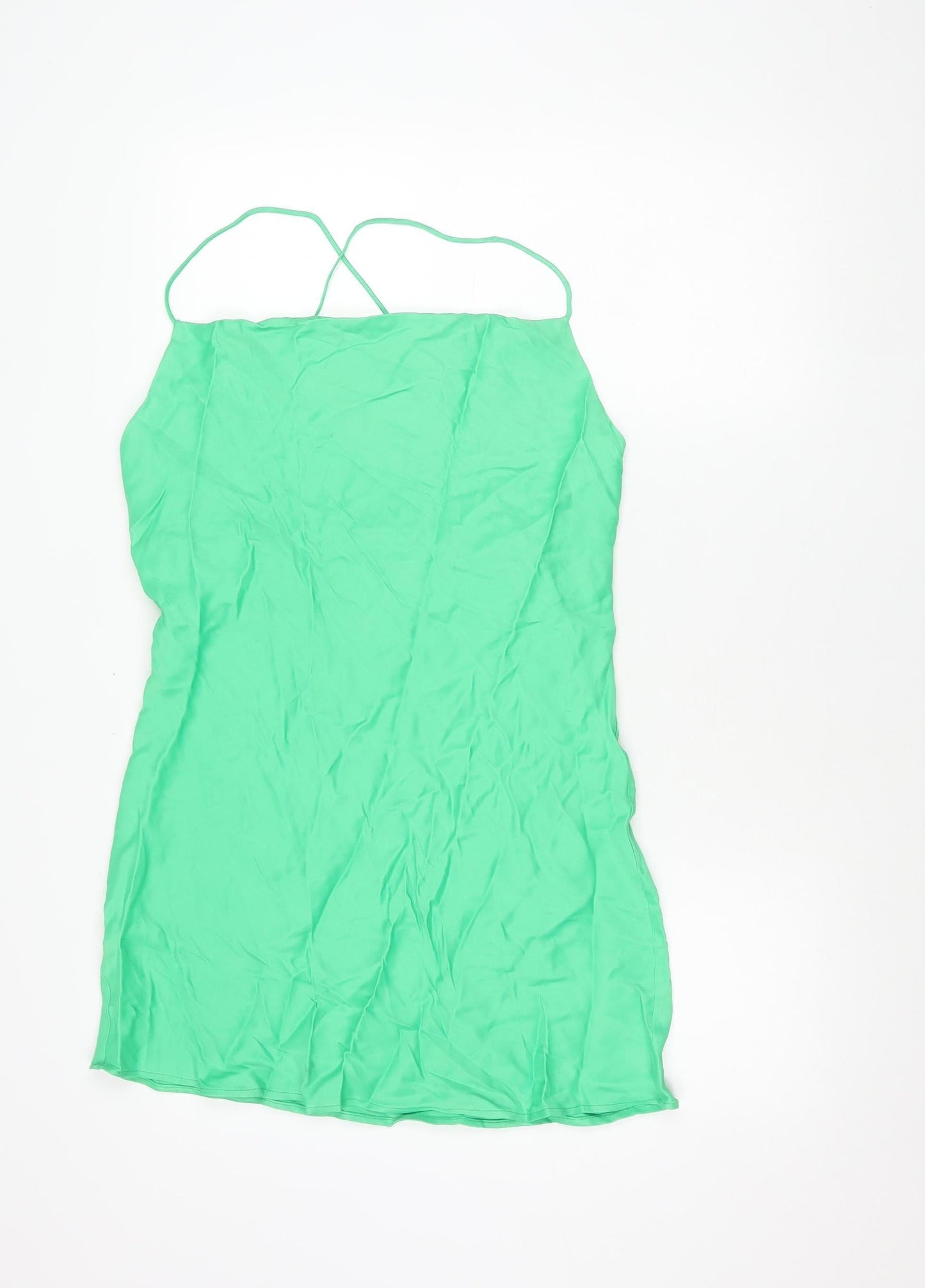 Zara Women Green L Slip Dress Viscose Elastane Summer Party
