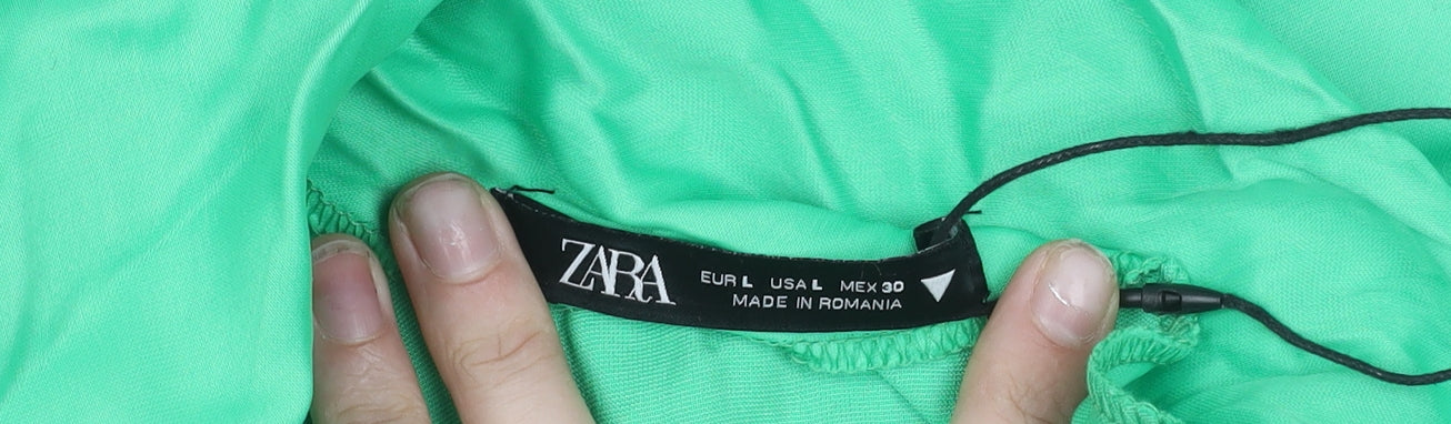 Zara Women Green L Slip Dress Viscose Elastane Summer Party