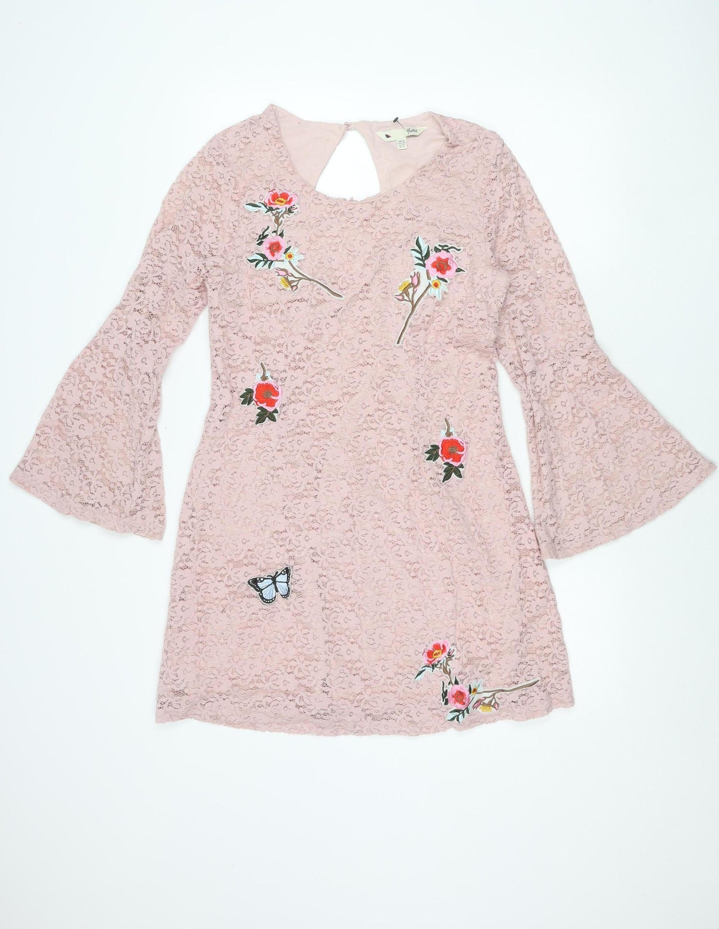 Yumi Women Pink Lace Embroidered Shift Dress UK 12 Wedding Party
