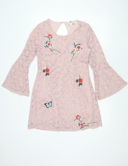 Yumi Women Pink Lace Embroidered Shift Dress UK 12 Wedding Party