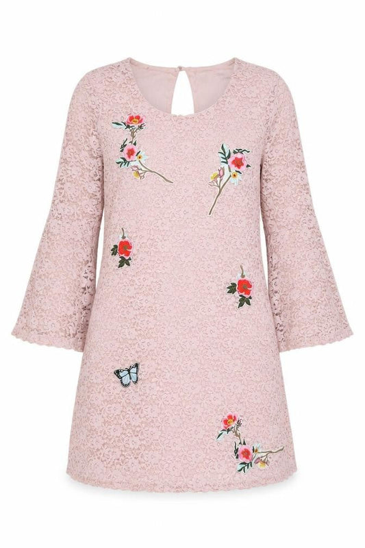 Yumi Women Pink Lace Embroidered Shift Dress UK 12 Wedding Party