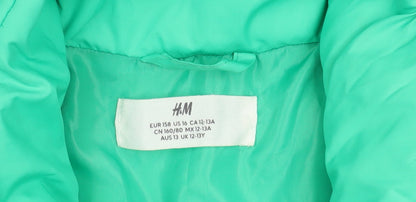 H&M Boys Green Puffer Jacket Vest Age 13 Years Sleeveless Winter Casual