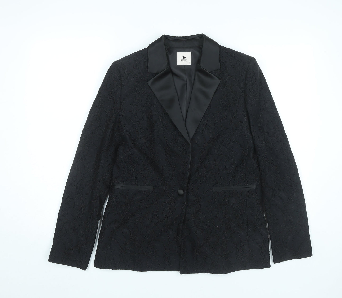 Tu Women Black Size 8 Tuxedo Blazer Jacket Shawl Lapel
