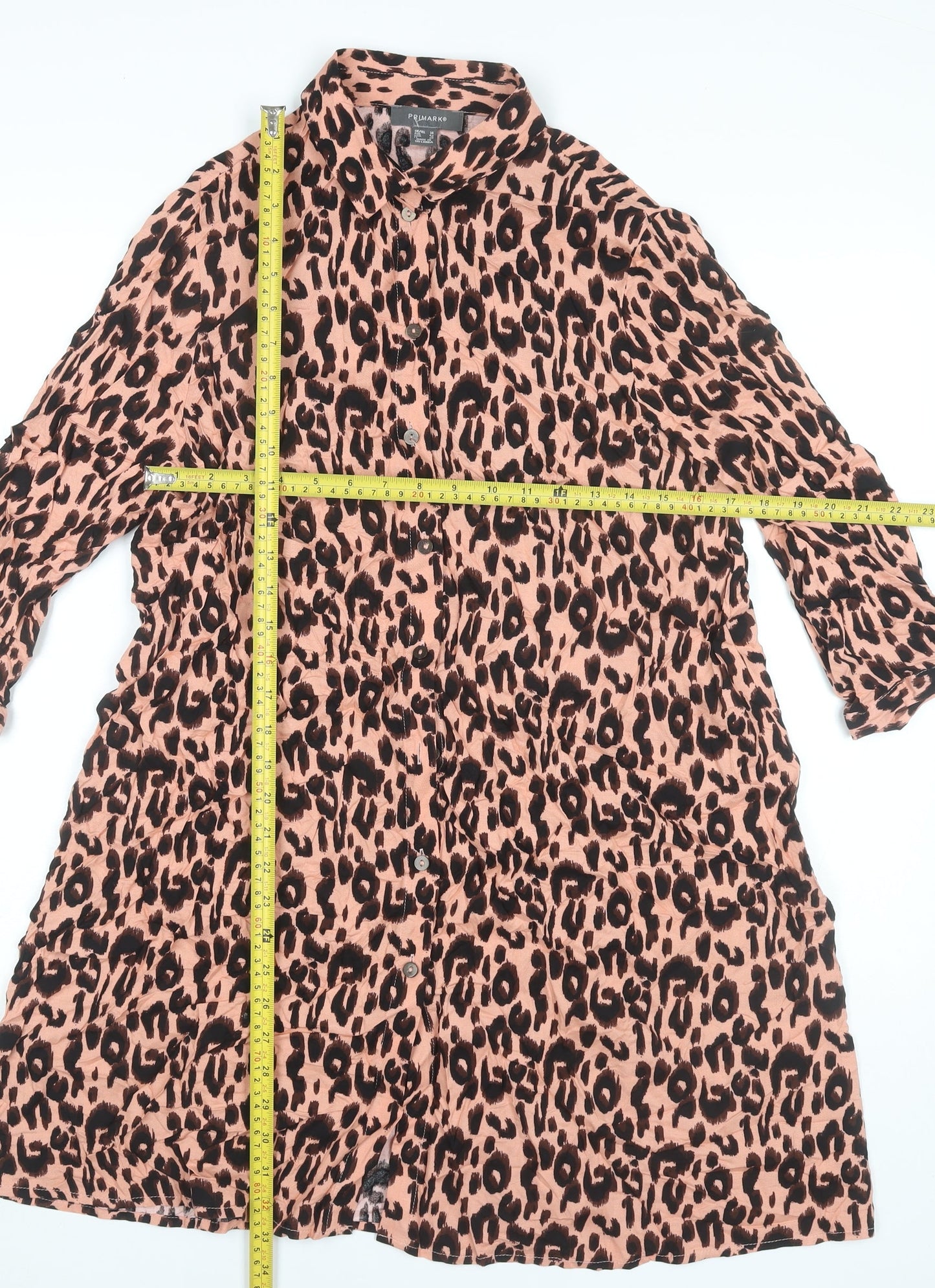 Primark Women’s Pink Leopard Print Shirt Dress Size 14