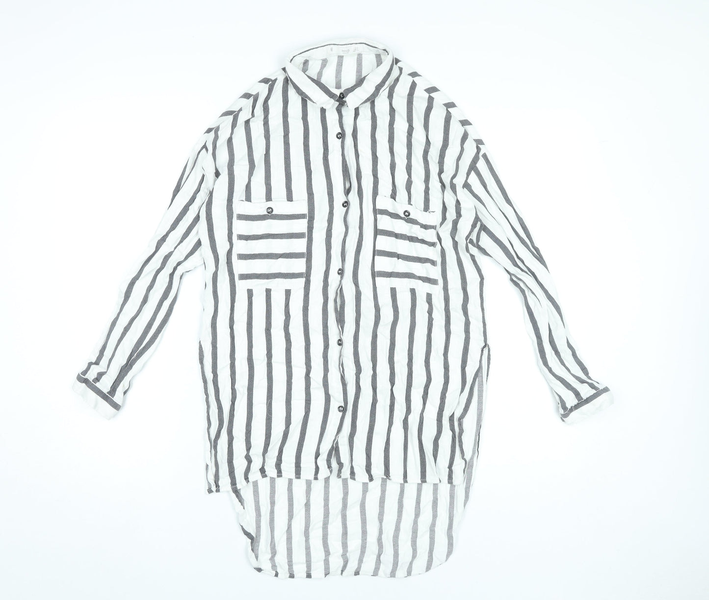 MNG Women’s White Striped Button-Up Tunic Shirt Size 8