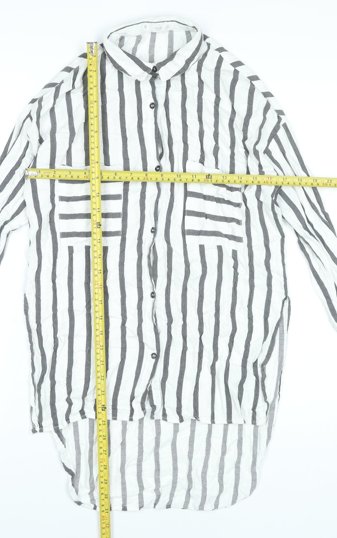 MNG Women’s White Striped Button-Up Tunic Shirt Size 8