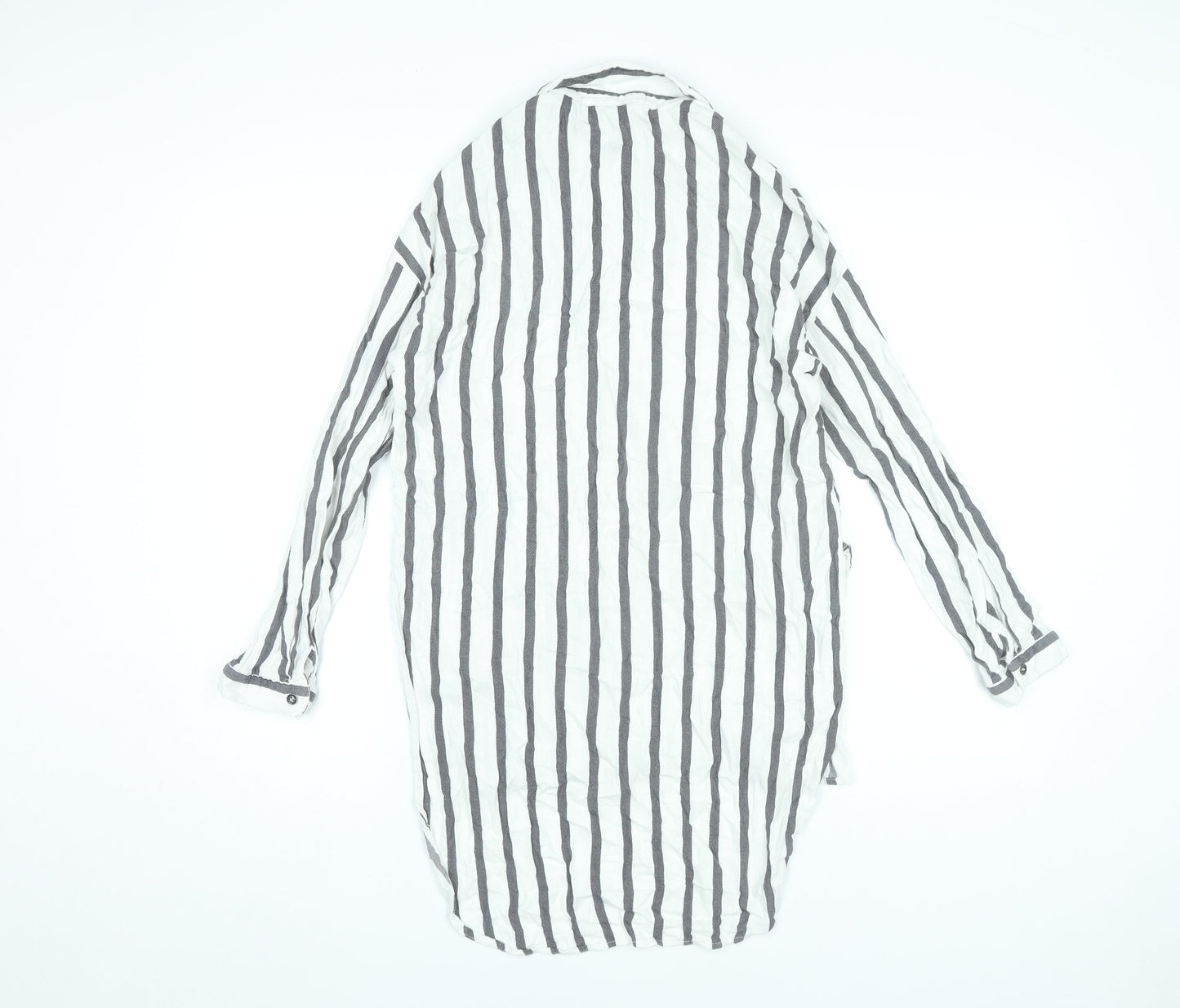 MNG Women’s White Striped Button-Up Tunic Shirt Size 8