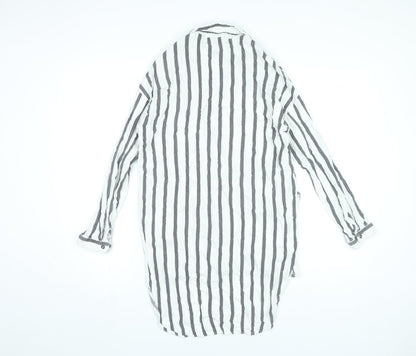 MNG Women’s White Striped Button-Up Tunic Shirt Size 8