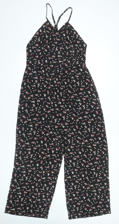 Zalora Womens Black Floral Wide-Leg Sleeveless Jumpsuit XL