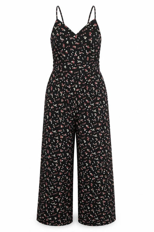 Zalora Womens Black Floral Wide-Leg Sleeveless Jumpsuit XL