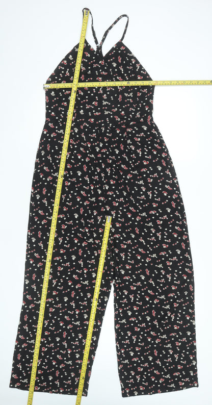 Zalora Womens Black Floral Wide-Leg Sleeveless Jumpsuit XL