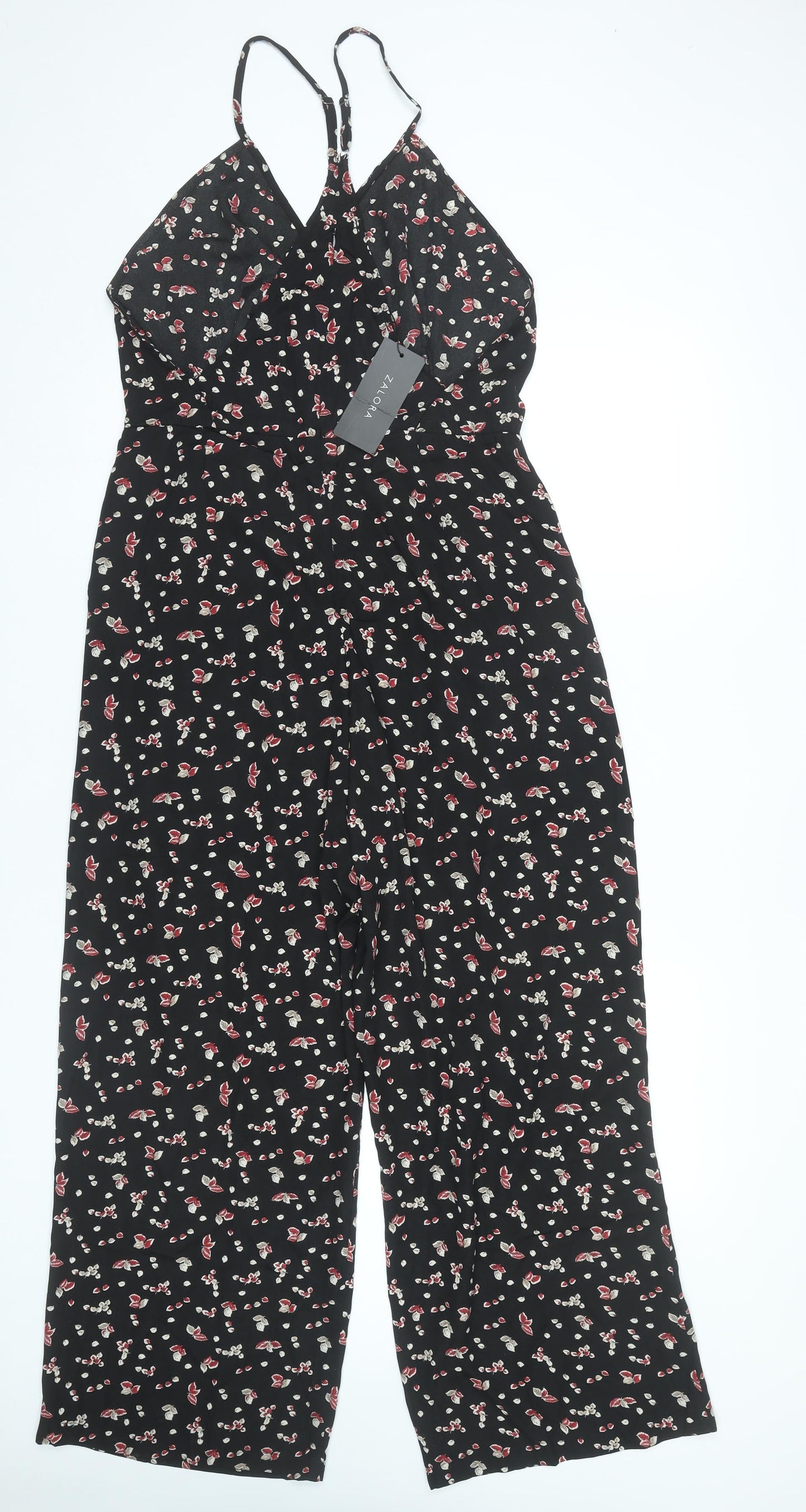 Zalora Womens Black Floral Wide-Leg Sleeveless Jumpsuit XL