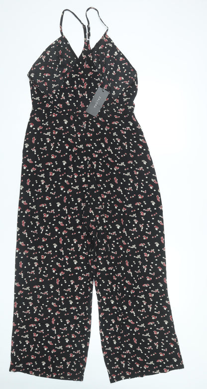 Zalora Womens Black Floral Wide-Leg Sleeveless Jumpsuit XL