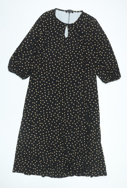 JD Williams Women Black Polka Dot Midi Dress Size 16 A-Line