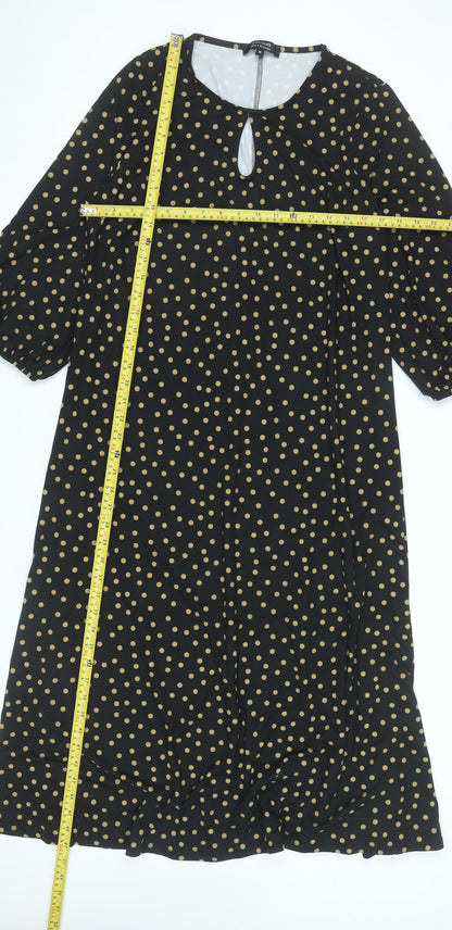 JD Williams Women Black Polka Dot Midi Dress Size 16 A-Line
