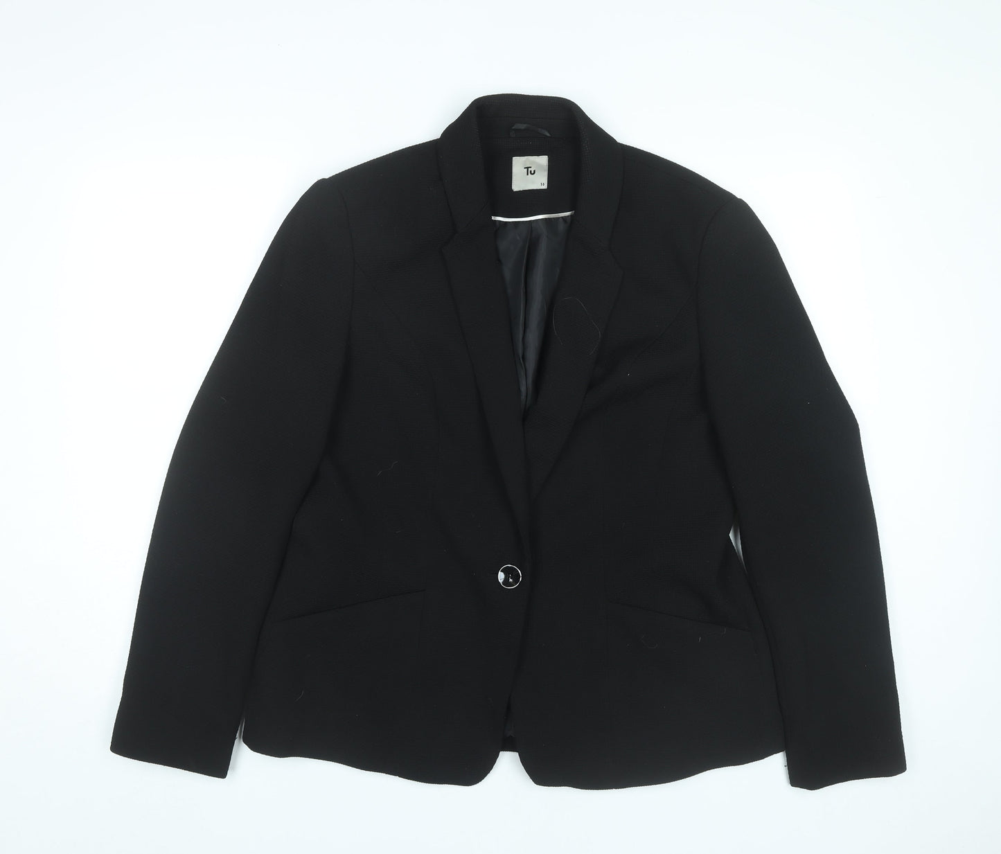 Tu Women Black Size 16 Notch Lapel Blazer Jacket Workwear