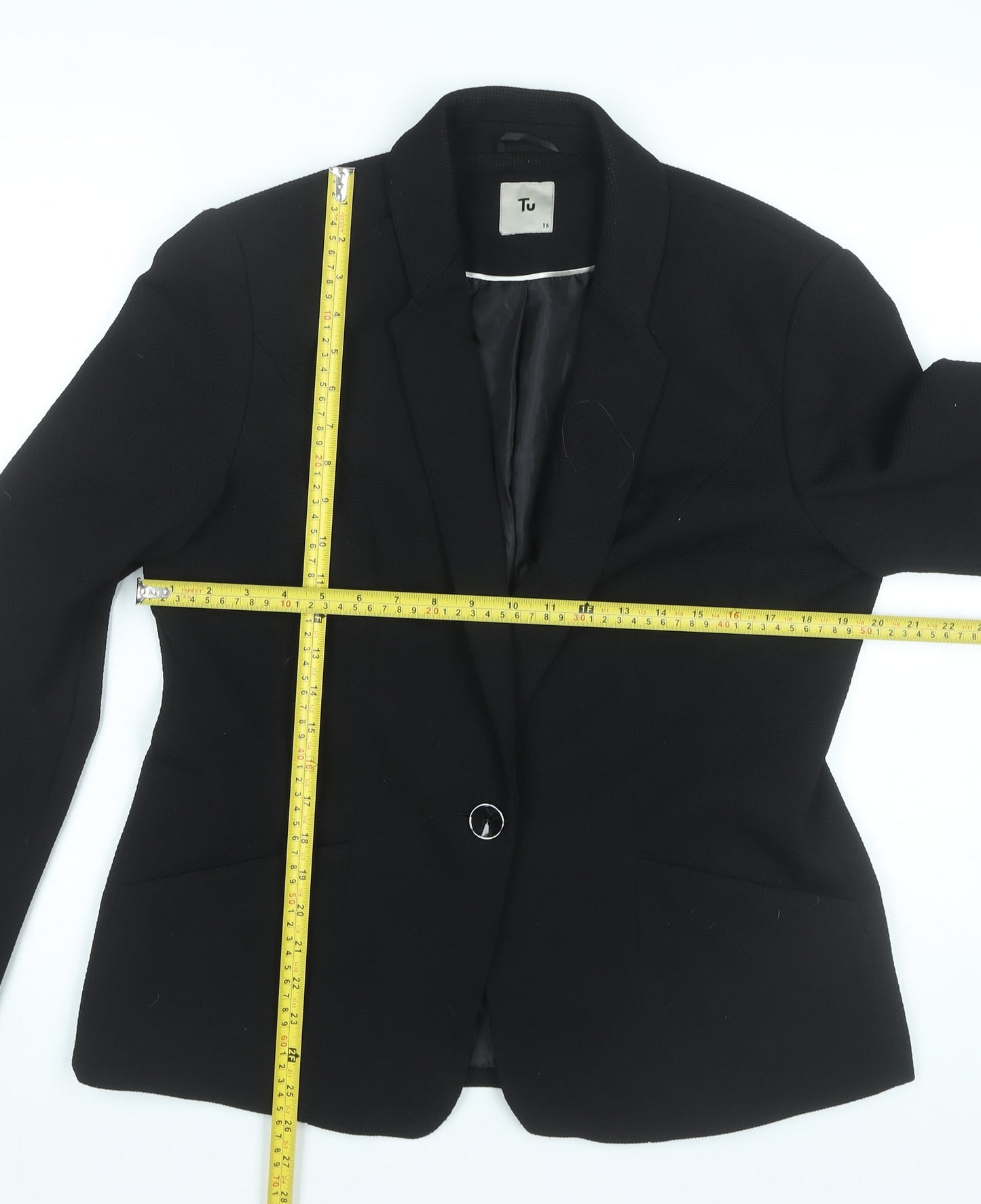 Tu Women Black Size 16 Notch Lapel Blazer Jacket Workwear