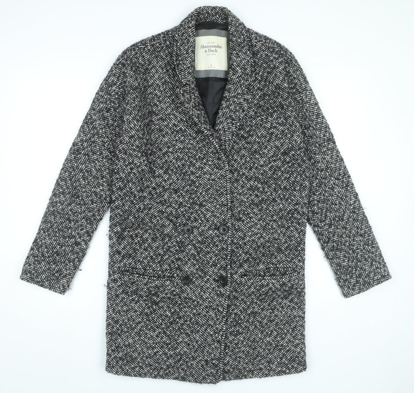 Abercrombie & Fitch Womens Grey Wool Blend Herringbone Overcoat Size 12