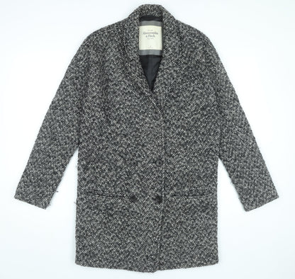 Abercrombie & Fitch Womens Grey Wool Blend Herringbone Overcoat Size 12