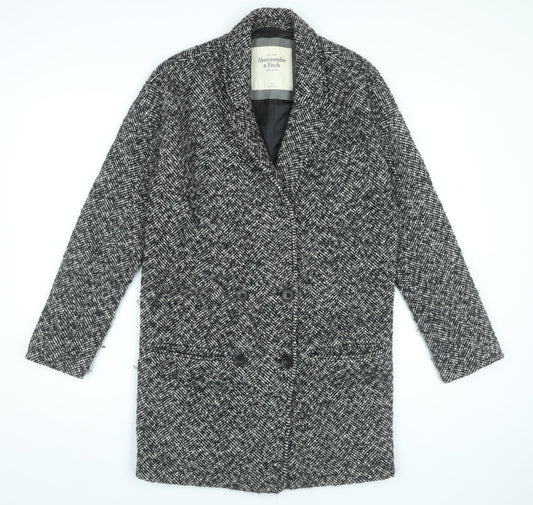 Abercrombie & Fitch Womens Grey Wool Blend Herringbone Overcoat Size 12