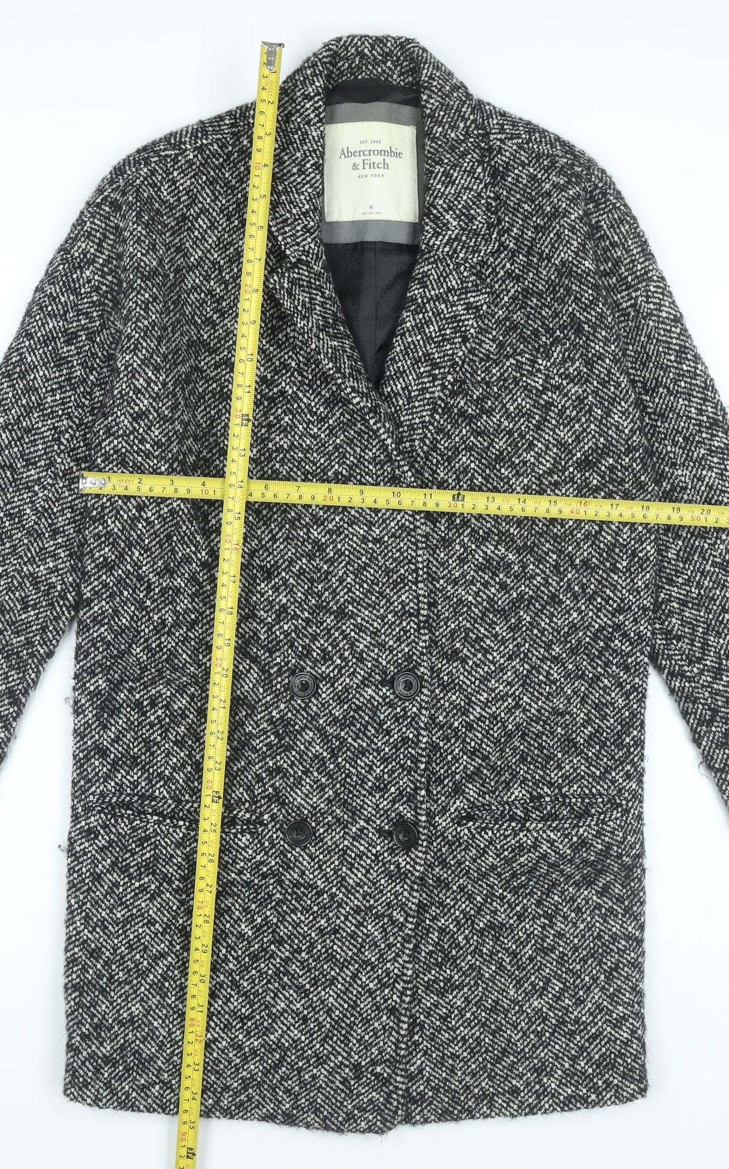 Abercrombie & Fitch Womens Grey Wool Blend Herringbone Overcoat Size 12