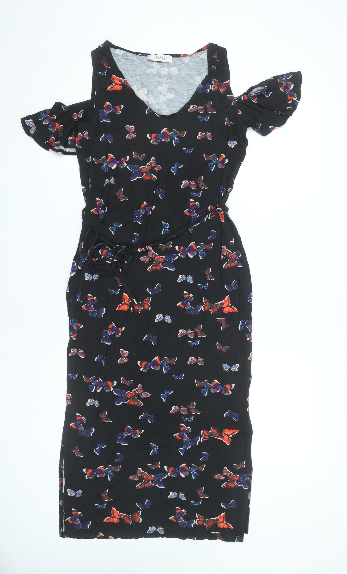 Oasis Women’s Black Butterfly Cold Shoulder Knee Length Sheath Dress Size S